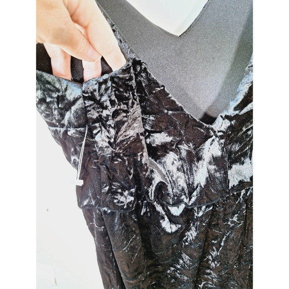 NWOT Blck Crushed Velvet Mini Dress, tulip hem spandex Medium Goth Grunge - Picture 7 of 10
